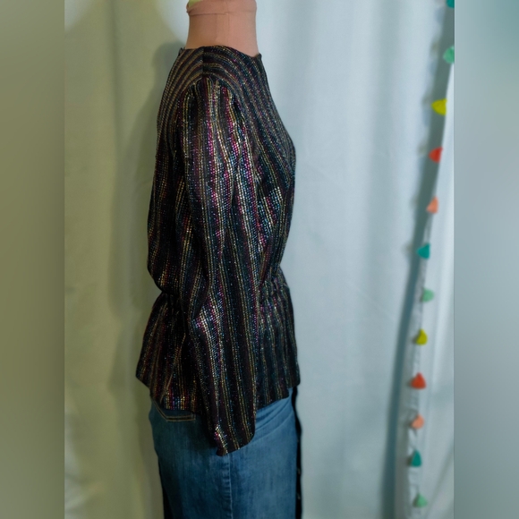80s peplum Lurex disco Top rainbow Metallic Vintage popover S - Picture 10 of 11